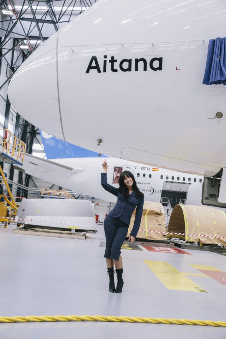 Aircraft maintenance at Globalia Corporation aircraft hangar.