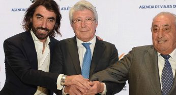 Enrique Cerezo pinta de rojiblanco el stand de Globalia en Fitur
